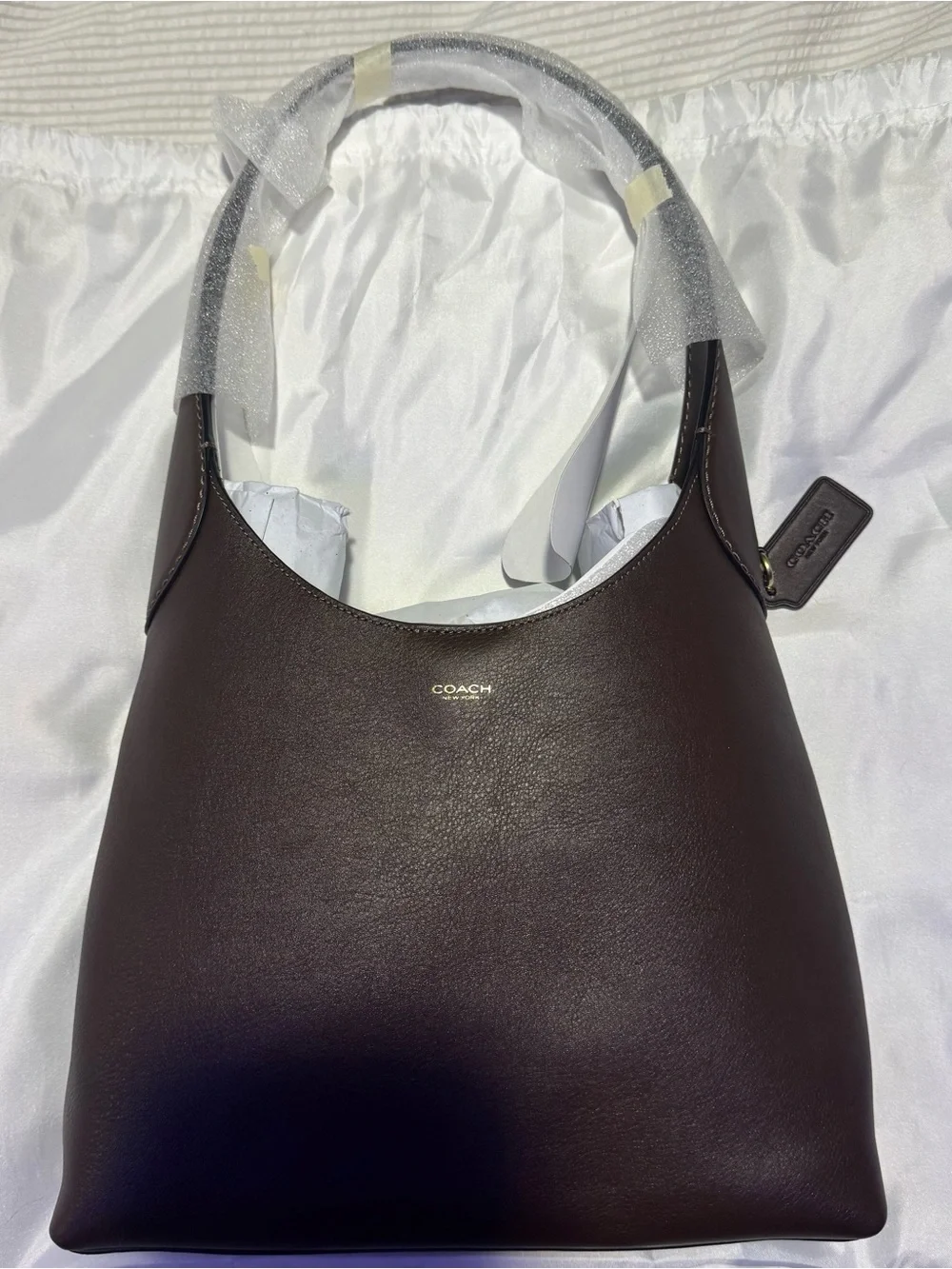 Coach Dark Brown Leather Shoulder Tote with Gold Logo